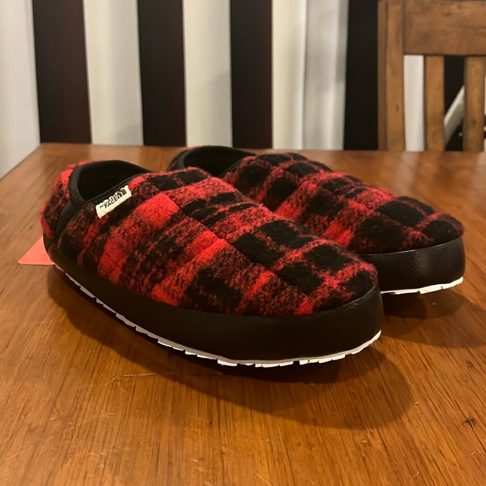 The North Face Thermoball Traction Mule Shoes Brown Label Plaid Wool Womens 10